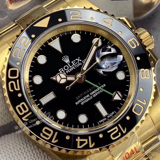勞力士複刻手錶 Rolex男士腕表 全金黑色陶瓷圈 GMTMASTER格林尼治型環球腕表 126710BLRO-0001  gjs2187